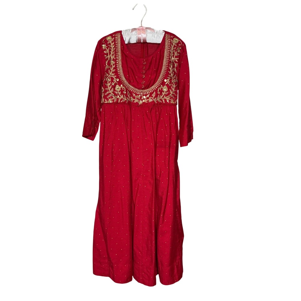 Utsa Kids Girls Red‎ Gold Embroidered Beaded Festive Party Dress Size 9/10 Years